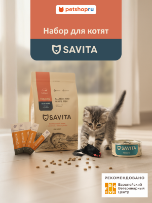 Холистики SAVITA сухой корм Набор для котят, беззерновой корм для котят, Grain free, Kitten (сухой корм 400г, консервы 100г, мясные колбаски 1 уп., игрушка) (545 г)