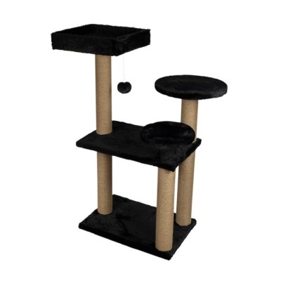 Когтеточка для кошек DUBEX Forest высокий комплекс с лежанкой и полочками черная 65x86x111см