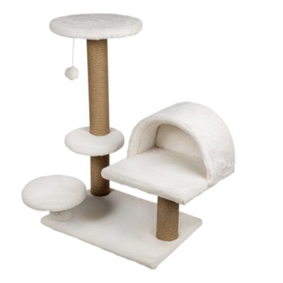 Когтеточка для кошек DUBEX Сave комплекс с домиком и высоким столбиком белый 65x87x87см