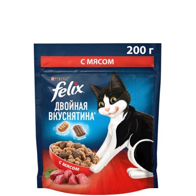 Felix Cухой корм для взрослых кошек Двойная вкуснятина, с мясом, 200 гр.