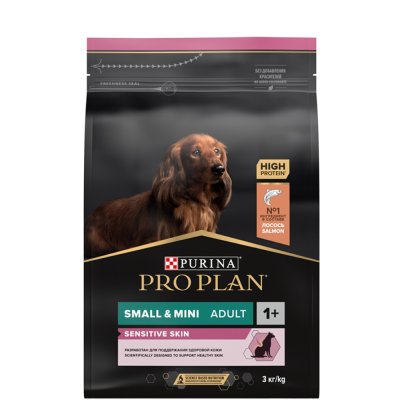 ProPlan Sensitive Skin Сухой корм для взрослых собак мелких и карликовых пород с чувствительной кожей, с высоким содержанием лосося, 3 кг