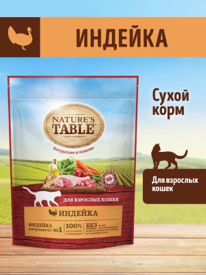 Сухие корма Nature's Table Сухой корм для взрослых кошек, с индейкой (1.1 кг)