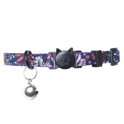 Ошейник для кошек ZOO ONE "Цветы" с безопасной пряжкой, бубенчиком фиолетовый 10ммх18-28см