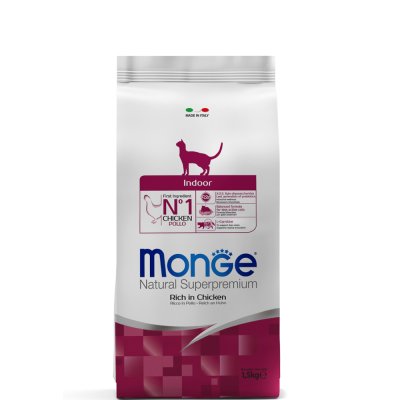 Monge Indoor Сухой корм для домашних кошек с низкой физической активностью, с курицей, 1,5 кг