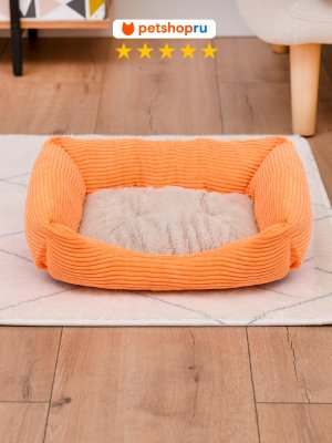 Кошки PETSHOP Лежанка для кошек и собак прямоугольная с подушкой, "Сплюшка", оранжевый, 55*70*12 см (55*70*12 см)