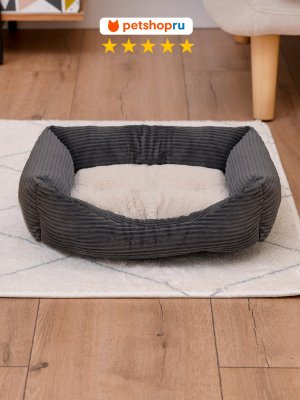 Кошки PETSHOP Лежанка для кошек и собак прямоугольная с подушкой, "Сплюшка", серая, 45*60*12 см (45*60*12 см)