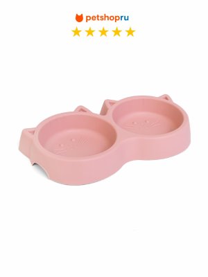 Кошки PETSHOP Миска для кошек и собак пластиковая двойная "Мордочка", 2*220 мл (2*200 мл)