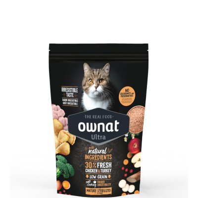 Ownat Ultra Mature Sterilized Сухой корм для стерилизованных кошек старше 7 лет, с курицей и индейкой, 400 гр.