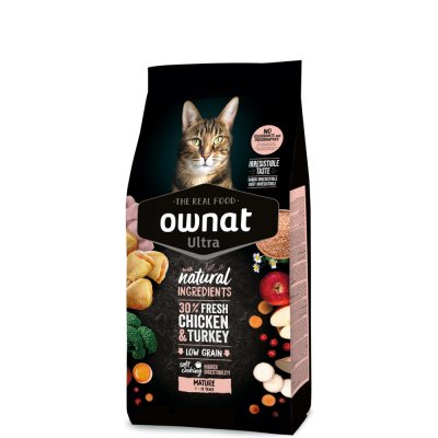 Ownat Ultra Mature Сухой корм для взрослых кошек старше 7 лет, с курицей и индейкой, 1,5 кг