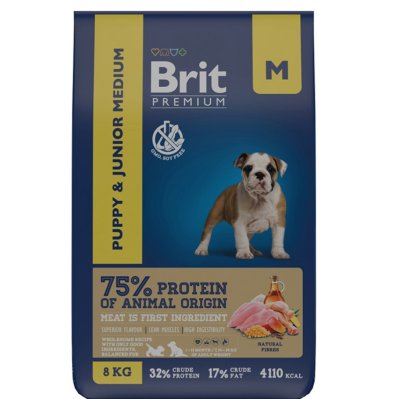 Brit Dog Puppy and Junior Medium Сухой корм для щенков, с курицей, 8 кг