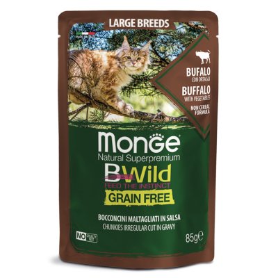 Корм для кошек и котят Monge BWild Grain Free для крупных пород, мясо буйвола с овощами пауч 85г
