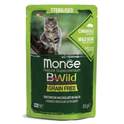 Корм для кошек Monge BWild Grain Free для стерилизованных, мясо дикого кабана с овощами пауч 85г