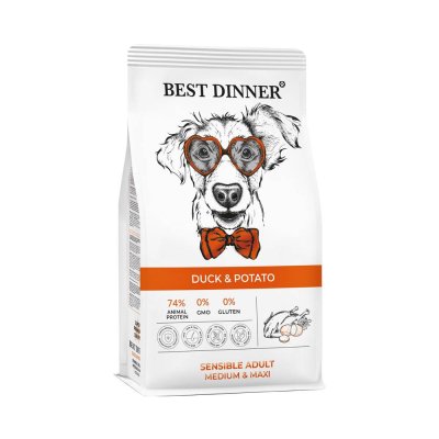 Корм для собак Best Dinner для ср.и кр.пород склонн.к аллергии и пробл.с пищ.,утка с картоф. сух.3кг