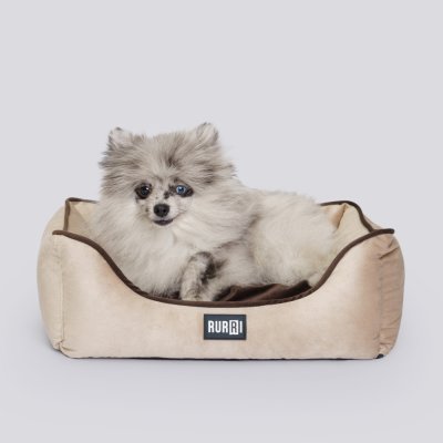 RURRI Лежак с кантом для кошек и собак, 50х40х15 см, бежево-коричневый