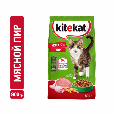 Сухие корма Kitekat Сухой полнорационный корм для взрослых кошек Мясной Пир (350 г)