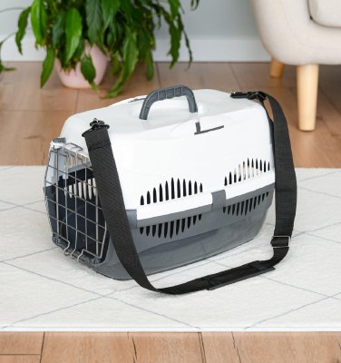 Переноски Yami Yami транспортировка Переноска для животных "Спутник" с наплечным ремнем, темно-серый/белый, до 9 кг (44х29х27,5 см)