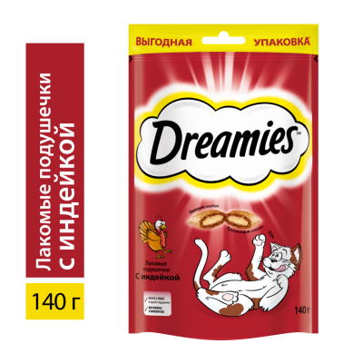 Лакомства Dreamies Лакомство для взрослых кошек с индейкой 140г (140 г)