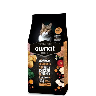 Ownat Ultra Mature Sterilized Сухой корм для стерилизованных кошек старше 7 лет, с курицей и индейкой, 1,5 кг