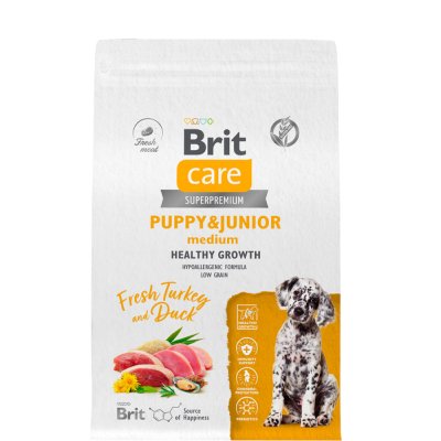 Brit Care Puppy and Junior Сухой корм для щенков средних пород, с индейкой и уткой, 3 кг