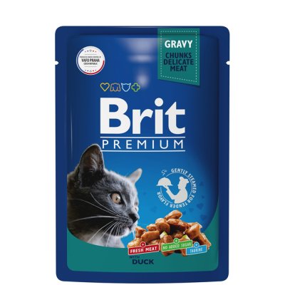 Brit Premium Влажный корм (пауч) для взрослых кошек, с уткой в соусе, 85 гр.