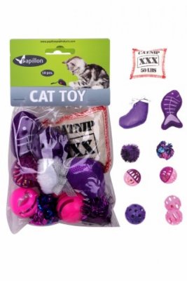 Мячики и другое Papillon Набор из 10 игрушек для кошек: с рыбкой, мячиками и кошачьей мятой (100 г)