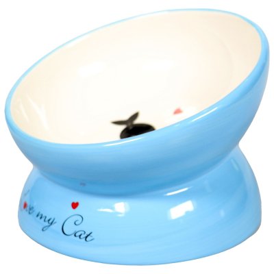 Миска для кошек Mr.Kranch керамическая на подставке голубая 120мл