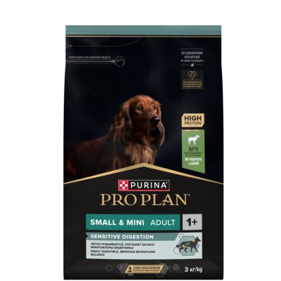 ProPlan Sensitive Digestion Сухой корм для взрослых собак для мелких и карликовых пород с чувствительным пищеварением, с высоким содержанием ягненка, 3 кг