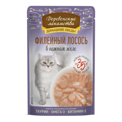 Корм для кошек ДЕРЕВЕНСКИЕ ЛАКОМСТВА Филейный лосось в нежном желе пауч 70г