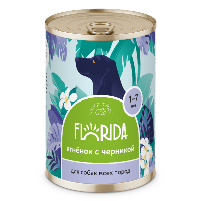 Корм для собак FLORIDA Ягненок с черникой банка 400г