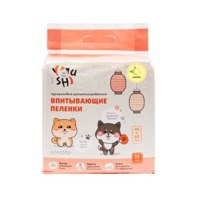 Youshi Пеленки впитывающие 60х40 см (15 шт.) одноразовые с ароматом лимона для кошек и собак