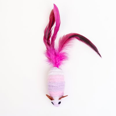 Petmax Игрушка для кошек Мышка с перьями, без перьев 7,5х3х3 см, длина с перьями 17 см