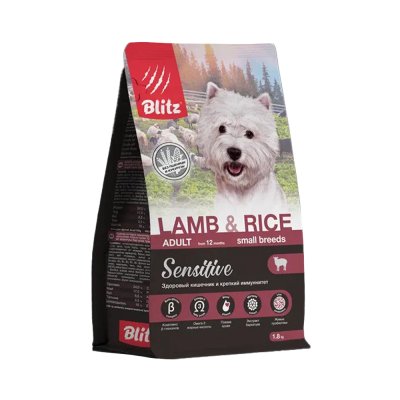 Корм для собак Blitz для мелких пород, ягненок с рисом сух. 1,8кг