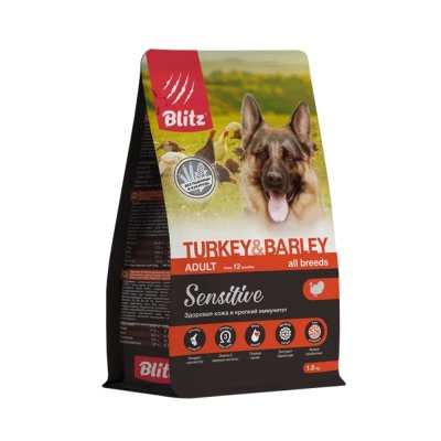 Корм для собак Blitz индейка с ячменем сух. 1,8кг