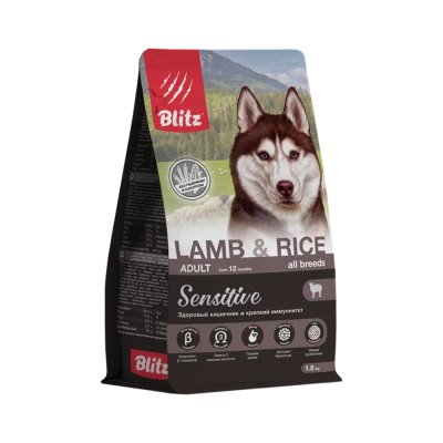 Корм для собак Blitz ягненок с рисом сух. 1,8кг