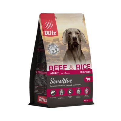 Корм для собак Blitz говядина с рисом сух. 1,8кг