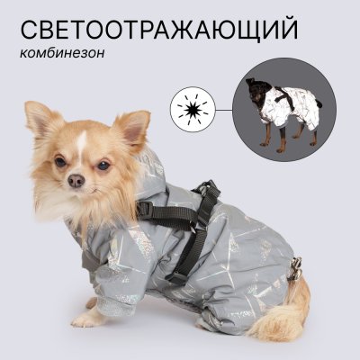 Petmax Комбинезон светоотражающий со шлейкой, S, серый (девочка)