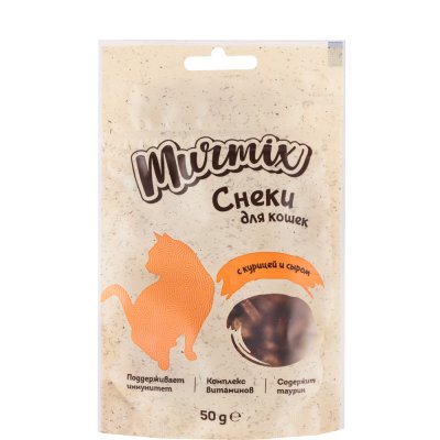 Murmix Лакомство Снеки с курицей и сыром для кошек, 50 гр.