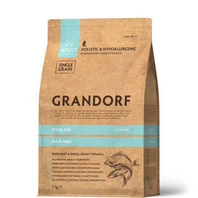 Grandorf Сухой корм для взрослых собак мелких пород, с белой рыбой, 3 кг
