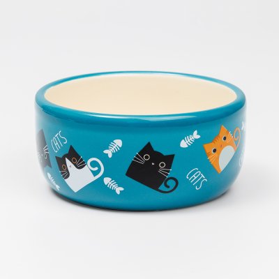 Petmax Миска керамическая для кошек и собак, 300 мл, 11x5,5 см, синяя