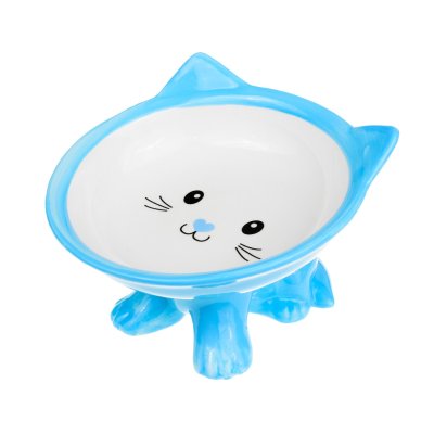 Petmax Миска керамическая на лапках с ушками для кошек, 100 мл, 15 см, голубая