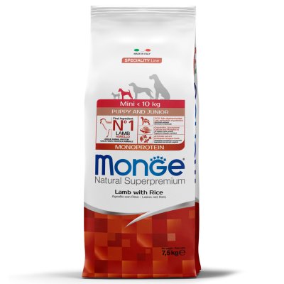 Корм для щенков Monge Dog Speciality Line Monoprotein для мелких пород, из ягненка с рисом сух.7,5кг