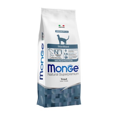 Корм для кошек Monge Cat Monoprotein Sterilised для стерилизованных, форель сух. 10кг
