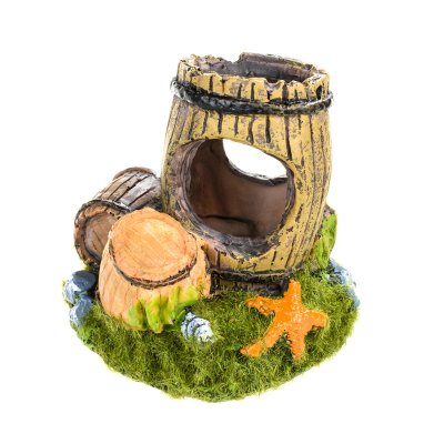 Aquafantasy Декор для аквариумов Бочка с мхом, 8x8x6 см