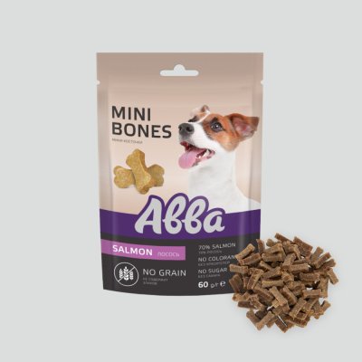 АВВА Лакомство Мини-косточки беззерновые с лососем для собак, 60 гр.