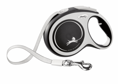Ошейники, шлейки flexi Рулетка-ремень для собак, черная (12кг, 3м)