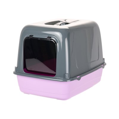 Ferplast Туалет закрытый с фильтром для кошек Clear Cat 10, 36х47х35 см, серый с розовым