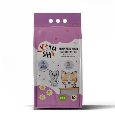 Youshi Наполнитель из белой бентонитовой глины комкующийся для кошачьего туалета, с ароматом лаванды, 10 л (8,45 кг)