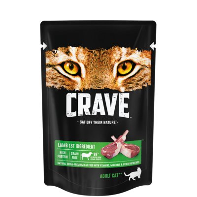 Crave Влажный корм (пауч) полнорационный для кошек всех пород старше 1 года, с ягненком, 70 г