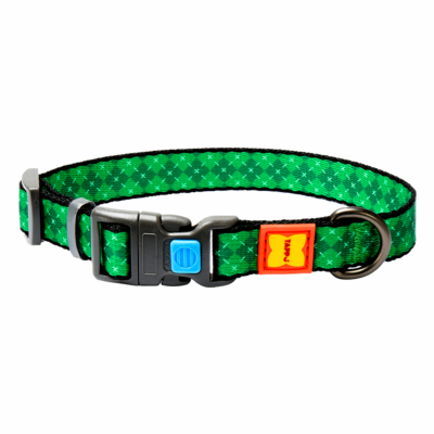 Ошейники, шлейки Tappi амуниция Ошейник "Тайпан" размер с рисунком "Зеленая шотландка" (M)