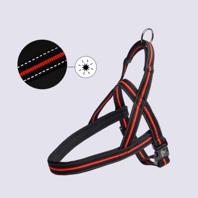 Rungo Шлейка для собак со светоотражающей полоской Norway, обхват груди 60-76 см, ширина ремешка 3,5 см, черно-оранжевый